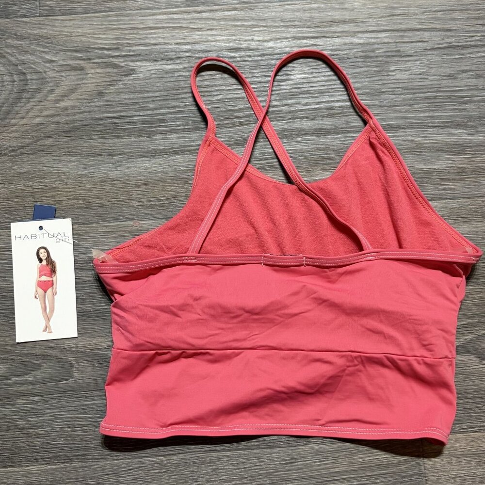 NEW Habitual Girls Twist Front Tankini Size 12 Youth Coral Pink UPF 50 Swim Top - Picture 2 of 8